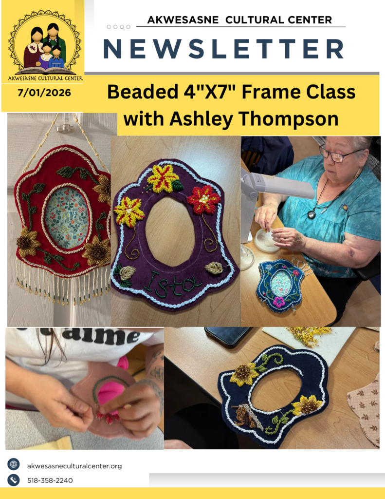 Beaded 4"X7" Frame Class
with Ashley Thompson

Pictures of the completed beeded 4 by 7 frames, images of works in progress and an image of a student working on her project. 